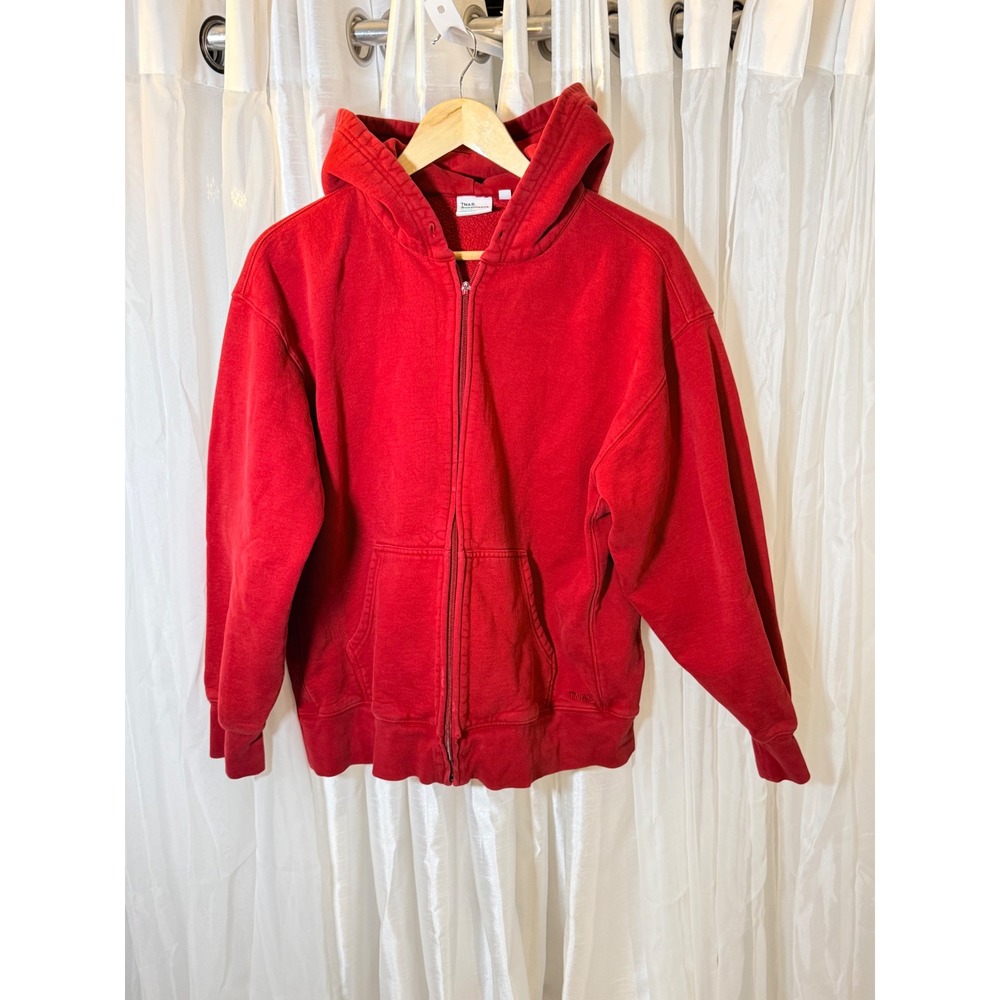 TNA Zip Up Hoodie Womens Medium Red Sweatfleece Cozy Fleece Boyfriend Fit